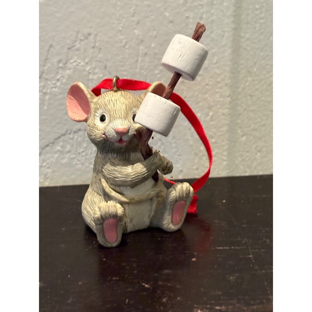 Charming Tails Fitz & Floyd Mouse Ornament Holding Marshmallows Camping